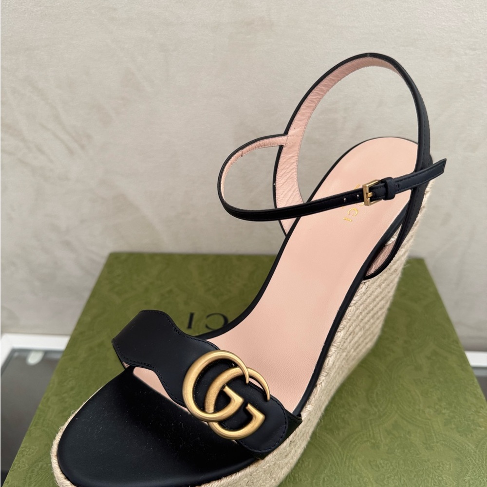 Gucci Lifford  Elegant Black Wedge/platform espadrille Sandals size 42 - Picture 8 of 9